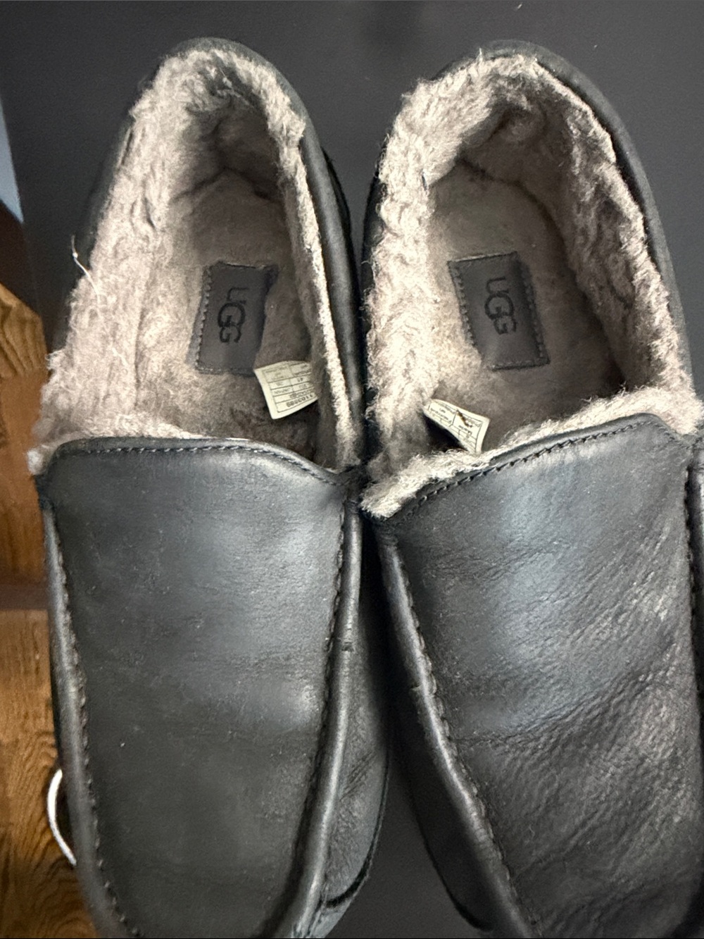 UGG Men’s Black Leather Slip-On Shearling Loafers